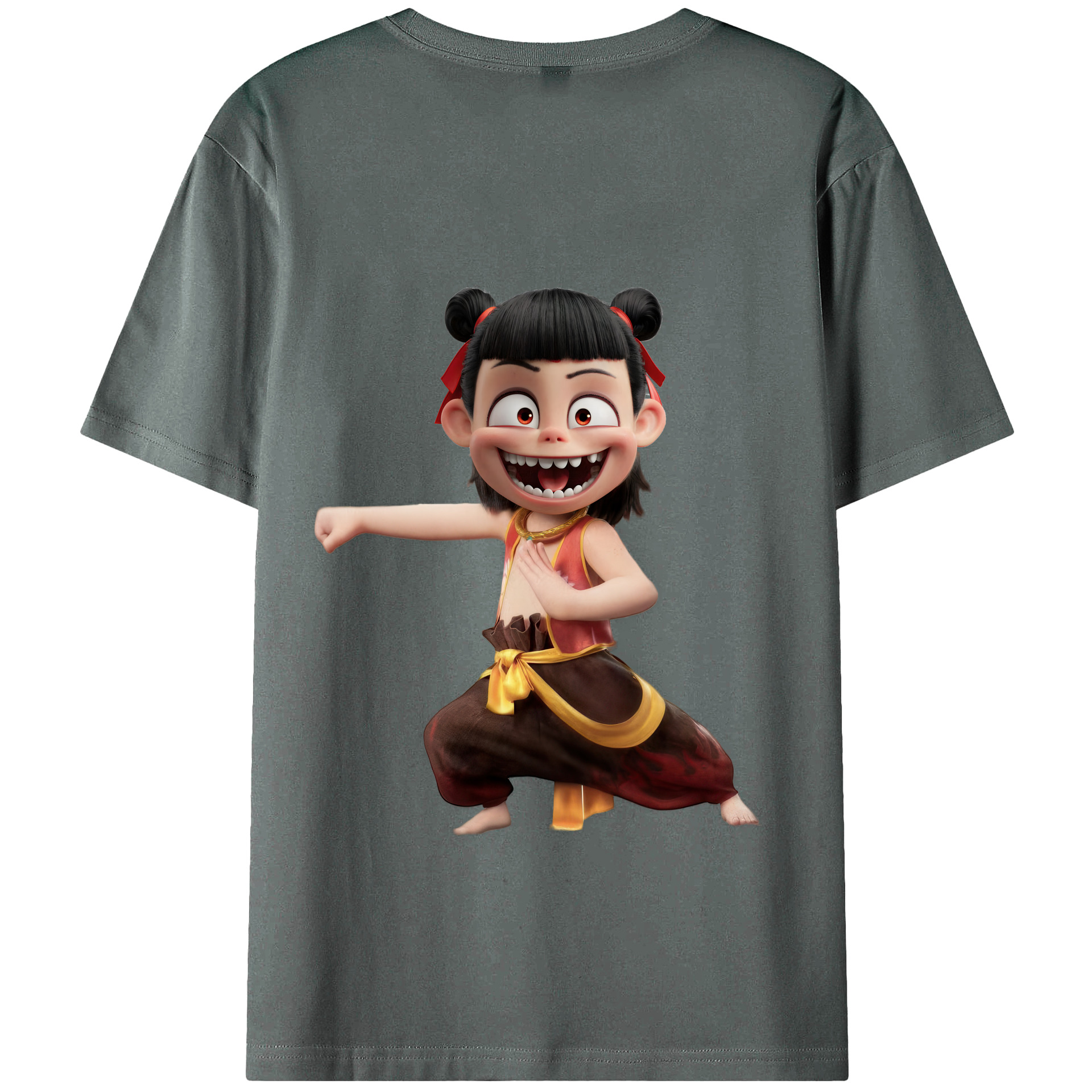 （画像用） Ne Zha 2 ナタ 魔童の大暴れ 綿100％ メンズ半袖Tシャツ（バックプリント） 通気性